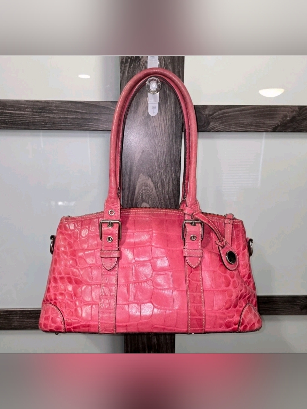 Dooney and Bourke Pink Alligator Crocodile Leather Domed Satchel Nile Collection